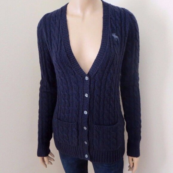 Abercrombie Wool Cable Knit V-Neck Cardigan Size Small Sweater Top Shirt - Picture 1 of 5